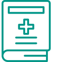 Icon eines Medizinbuchs mit Kreuz – Symbol für Gesundheit und Wissen