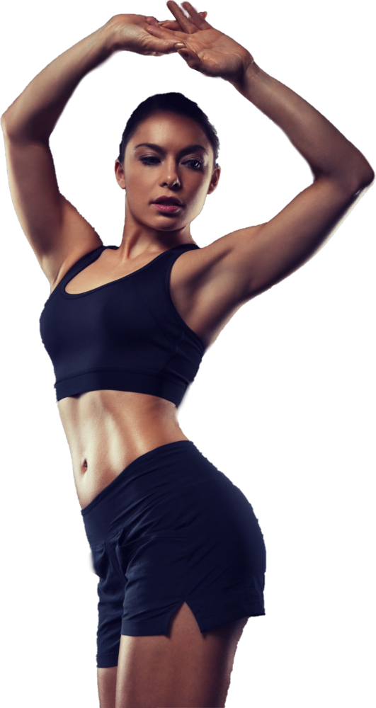 Sportliche Frau in Trainingskleidung streckt sich nach dem Workout